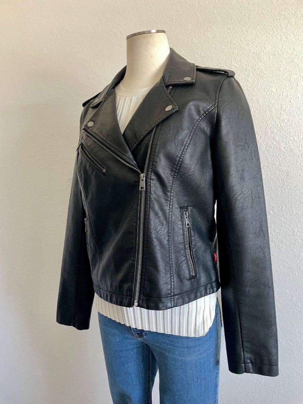 Levi’s Black Faux Leather Moto Jacket Black Size Medium - Picture 6 of 15